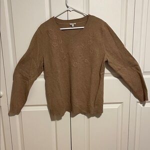 Talbots, women’s v neck sweater, tan, XL
